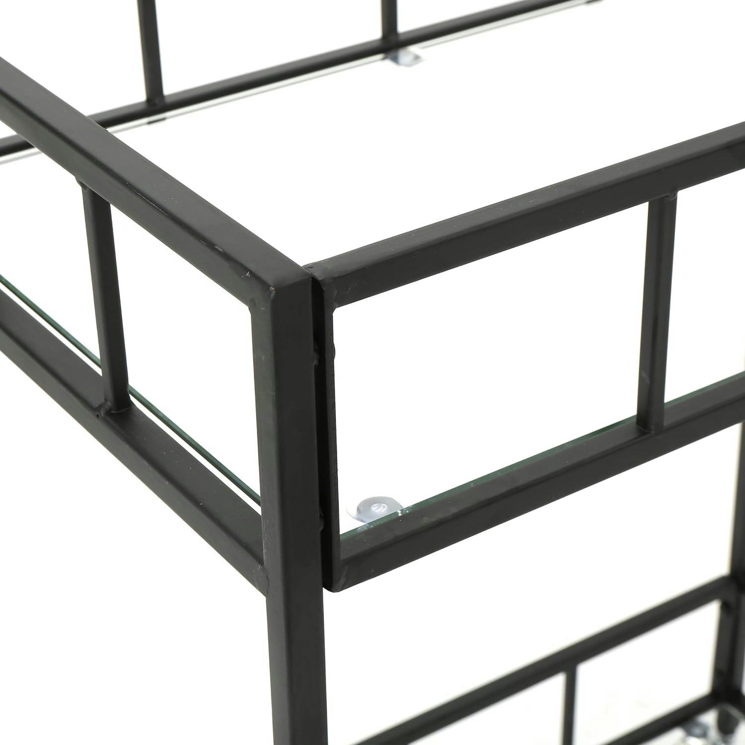 Versatile Modern Black Iron 2-Tier Bar Cart with Tempered Glass