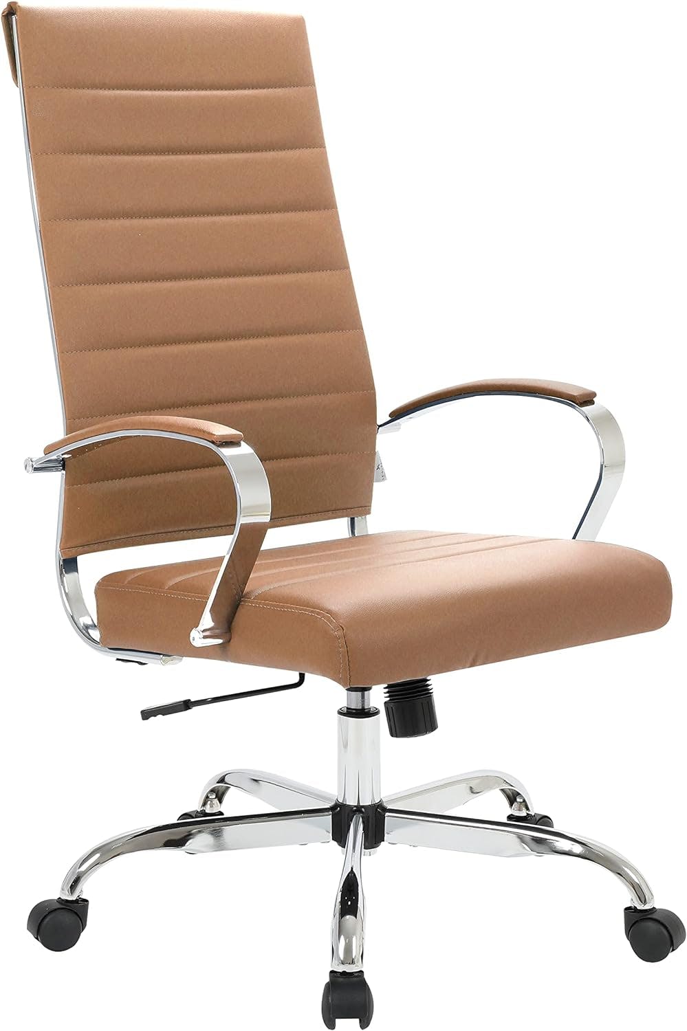 Elegant High-Back Swivel Office Chair in Luxurious Brown Leather