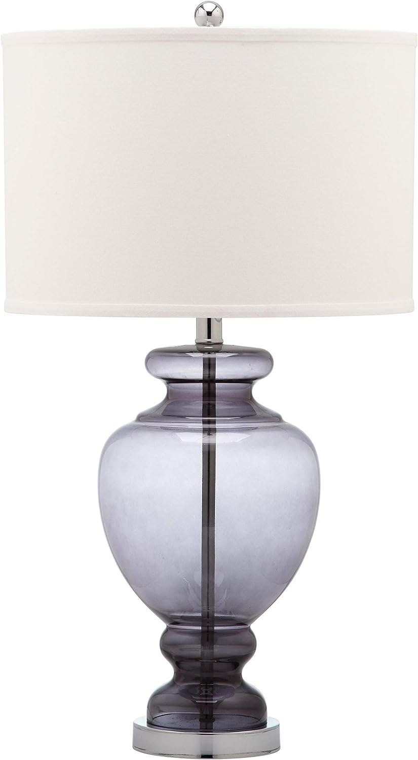 Translucent Grey Glass Table Lamp Set, 27" with Off-White Shade