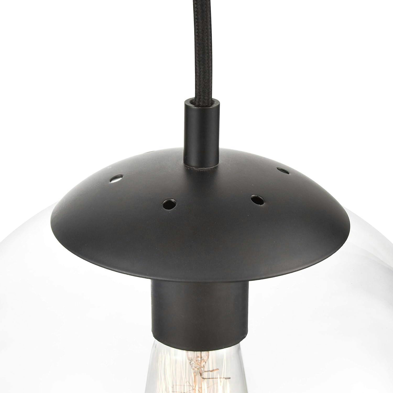 Kalix 14" Black Globe Pendant Light with Wooden Accent