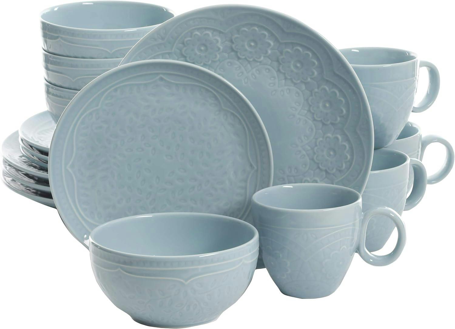 Aqua Floral Porcelain 16-Piece Dinnerware Set for 4