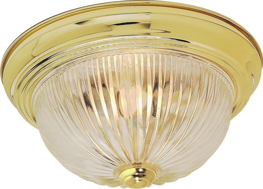 Transitional 3-Light Polished Brass Flush Mount with Clear Ribbed Glass