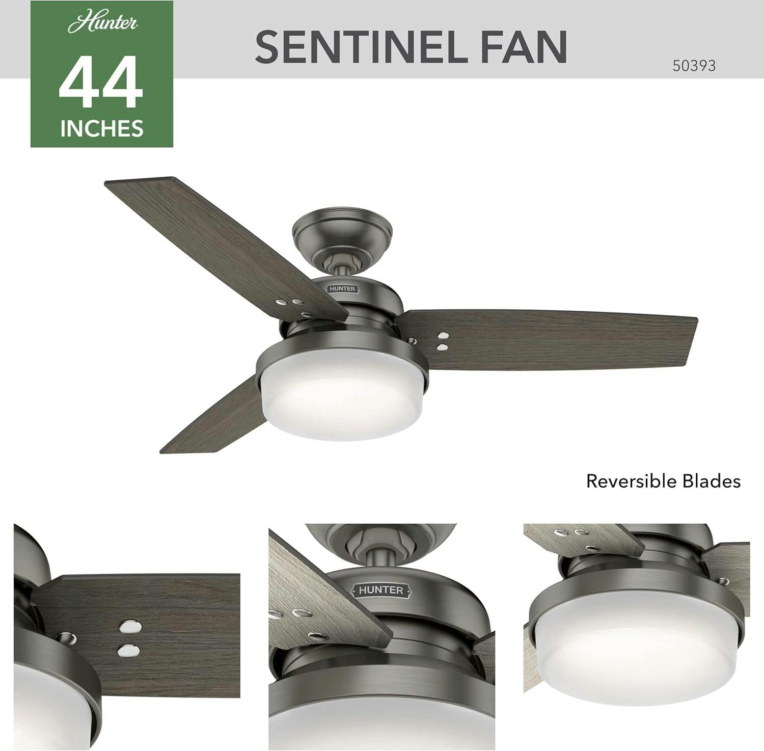 Sentinel 44" Brushed Slate Modern Ceiling Fan with LED Light