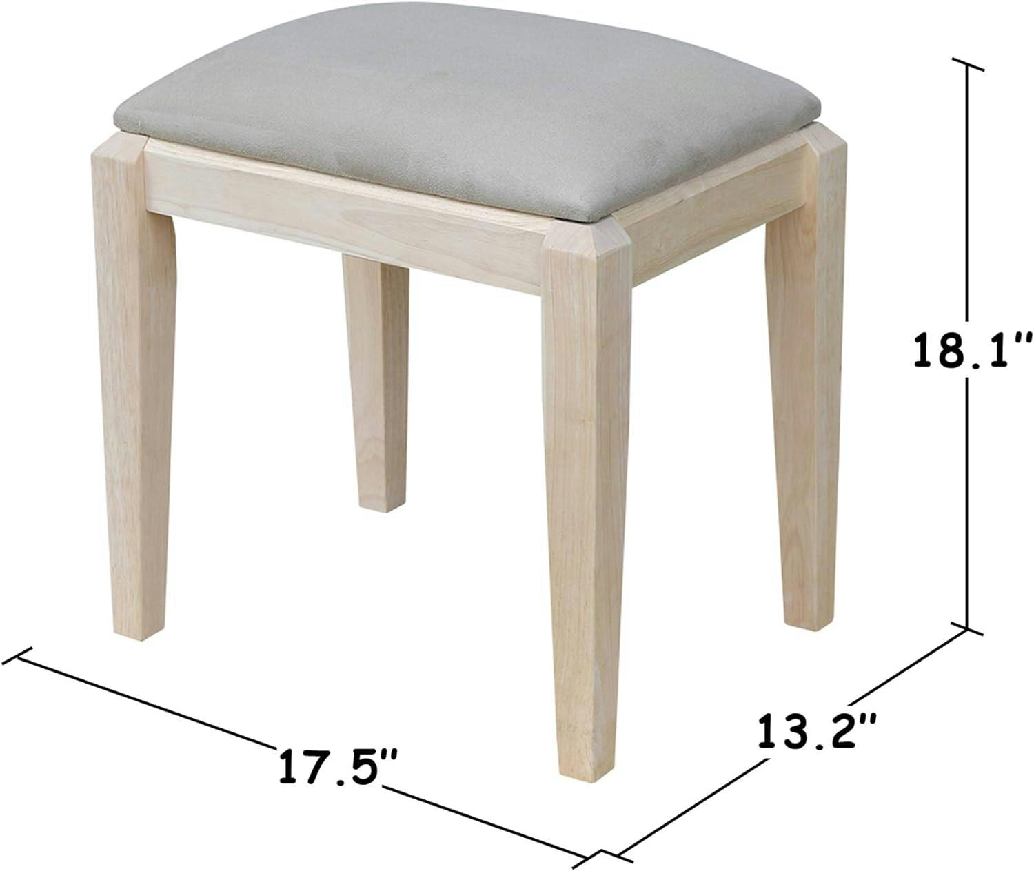 Elegant Unfinished Solid Wood Vanity Table with Microfiber Bench