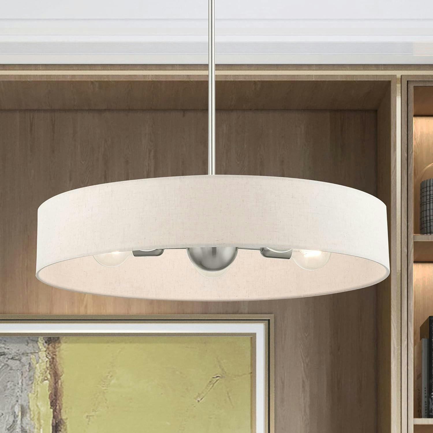 Venlo Bronze Drum Pendant with Oatmeal Fabric Shade - 5 Light