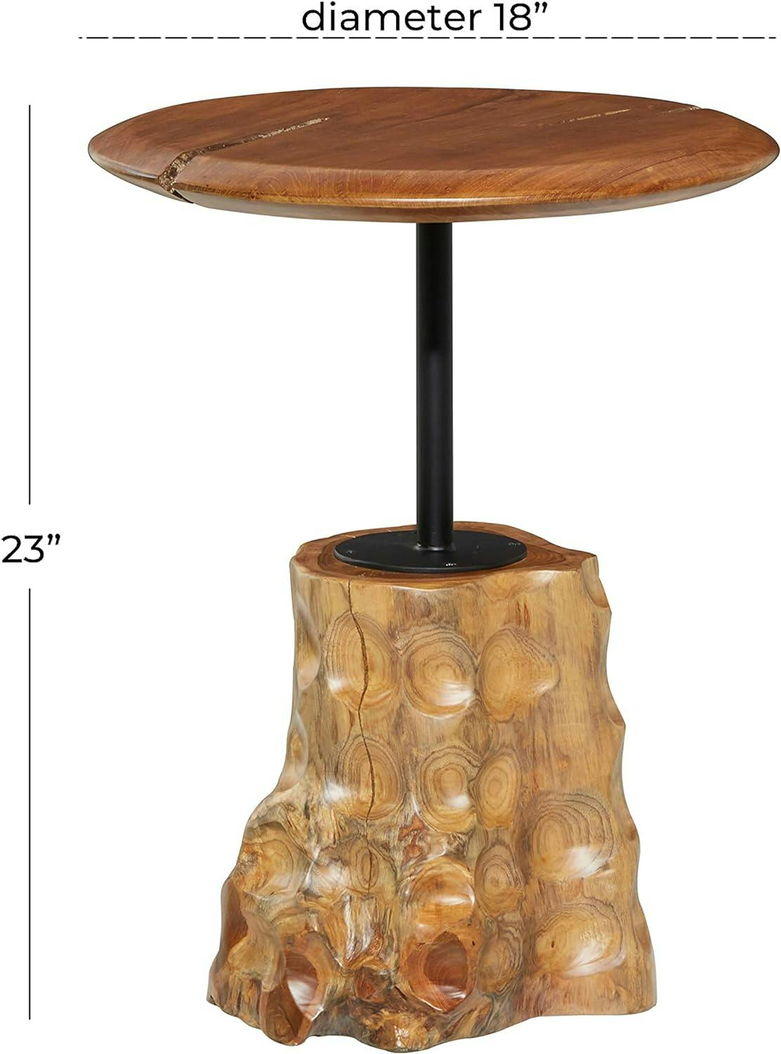 Eco-Friendly Teak Wood Round Accent Table with Metal Base