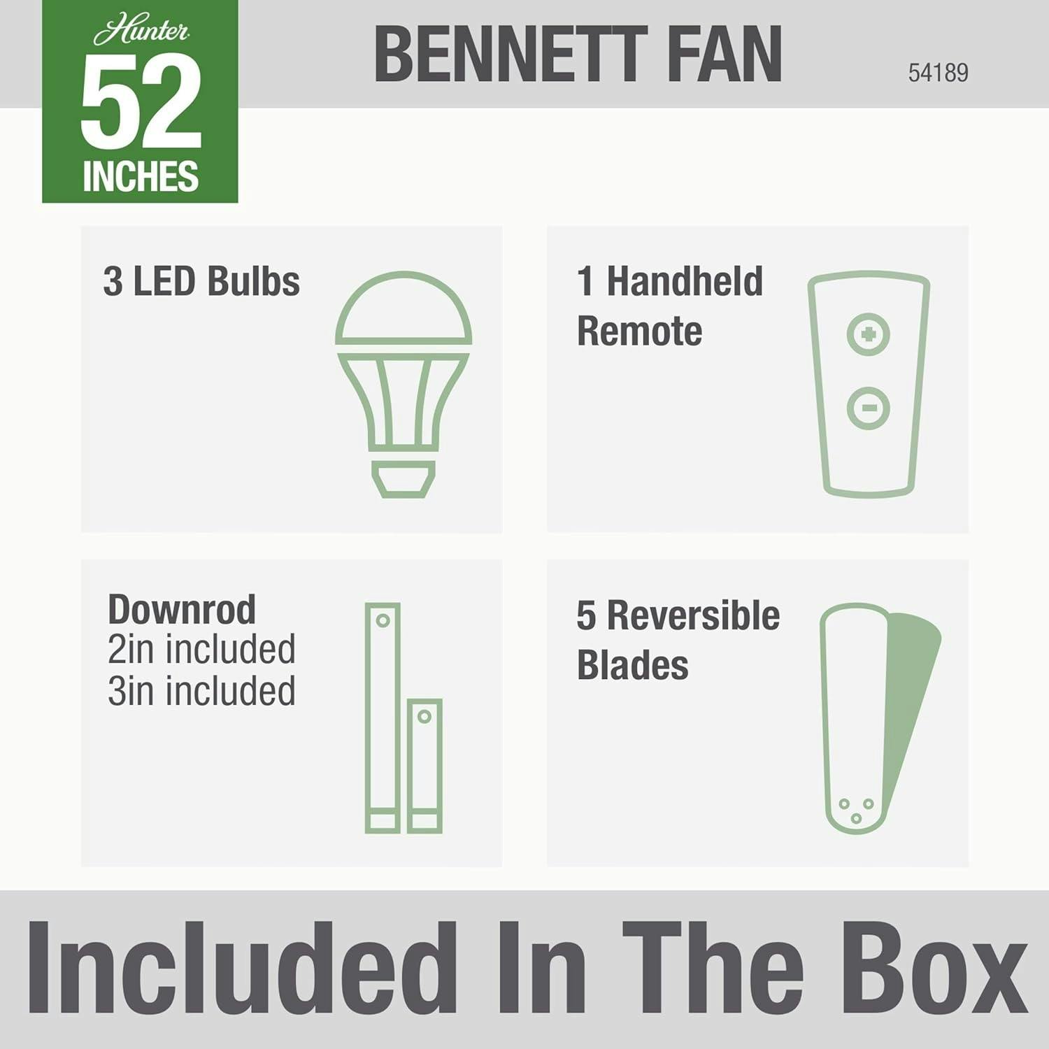 Bennett 52" Matte Black Modern Ceiling Fan with LED Light and Remote