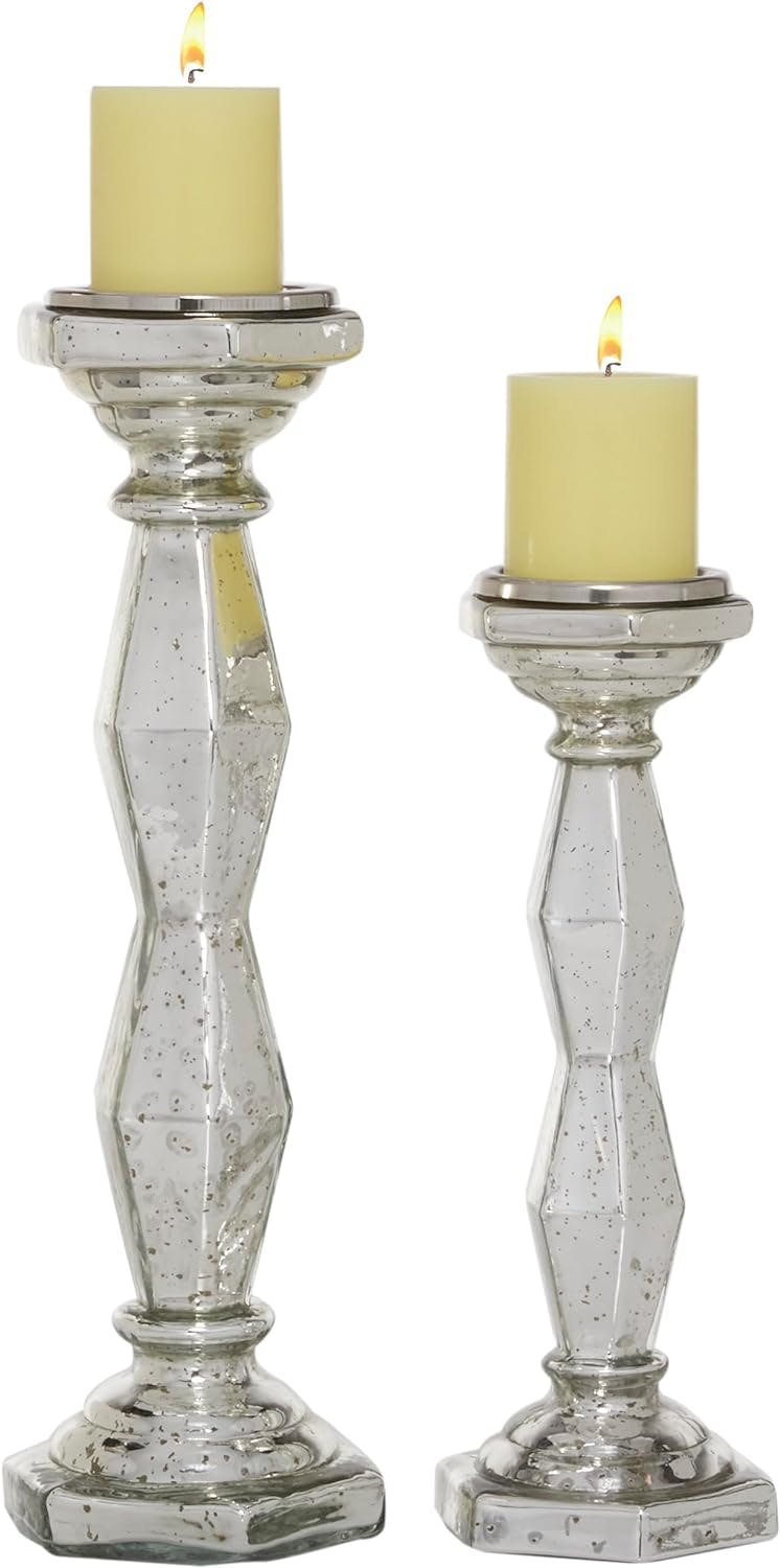 Mercury Finish Glam Glass Candlestick 17.9" Tall