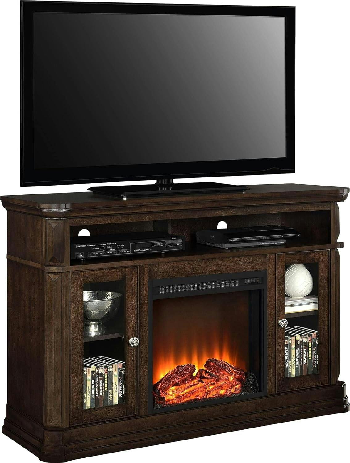 Espresso Transitional Electric Fireplace TV Console with Cabinet