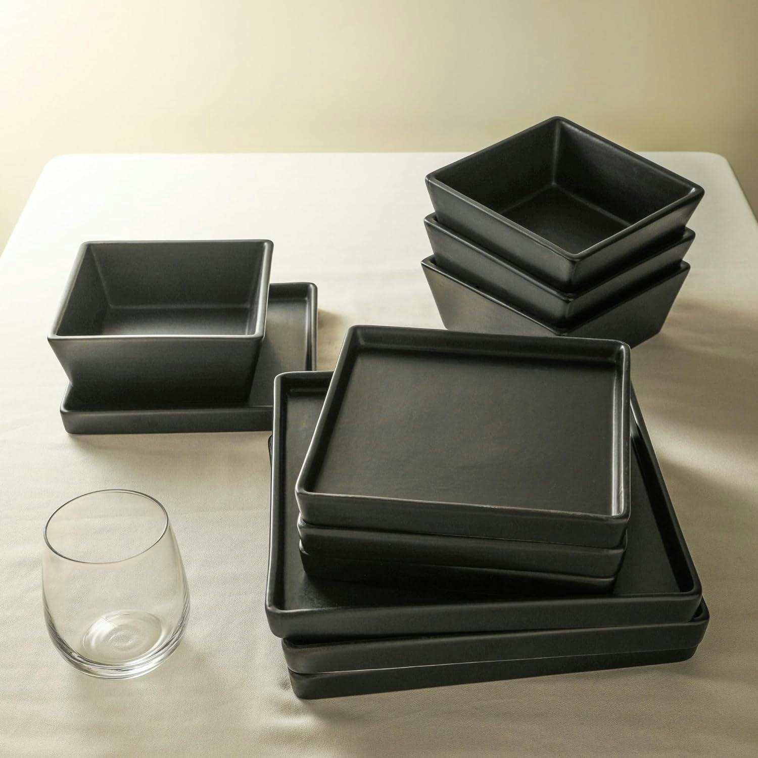 Grace Square Black & White Porcelain Dinnerware Set, 12-Piece Service for 4