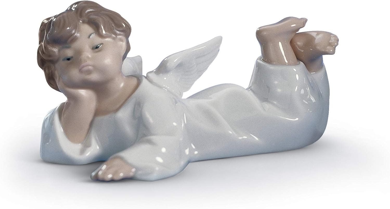 Serene Porcelain Angel Figurine, Handmade in Spain, 5.5"