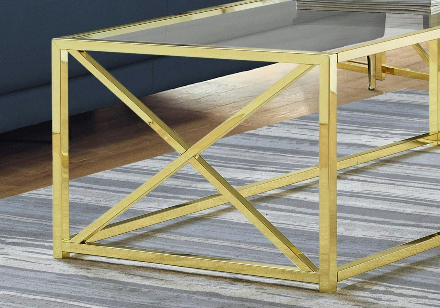 Elegant Gold Metal and Glass 44" Rectangular Coffee Table