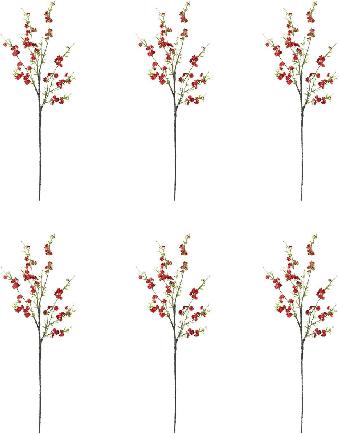 Fern Summer Cherry Blossom 38" Artificial Plant Set of 6 - Red