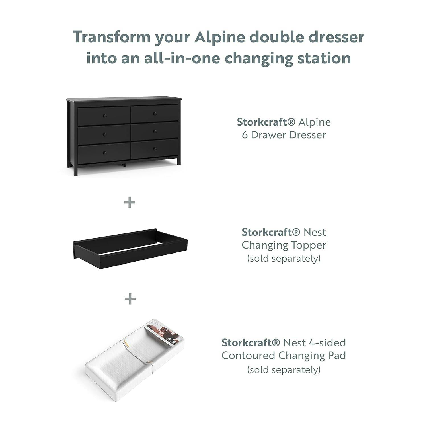 Alpine 6-Drawer Double Nursery Dresser in Black - GREENGUARD Certified