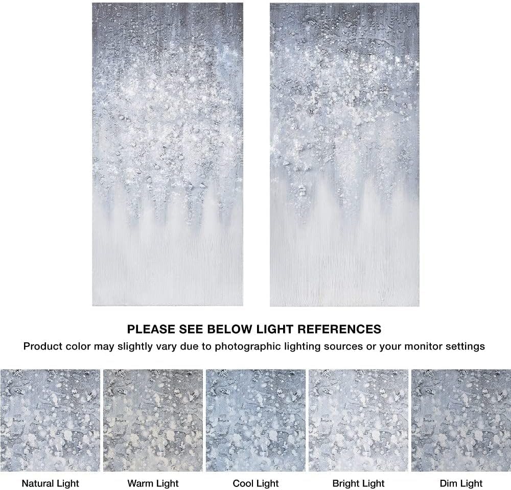 Winter Glaze Blue and White Abstract Embellished Canvas Art 15"x30"