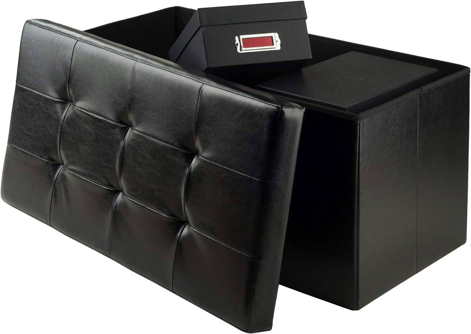 Ashford Transitional Black Faux Leather Storage Ottoman