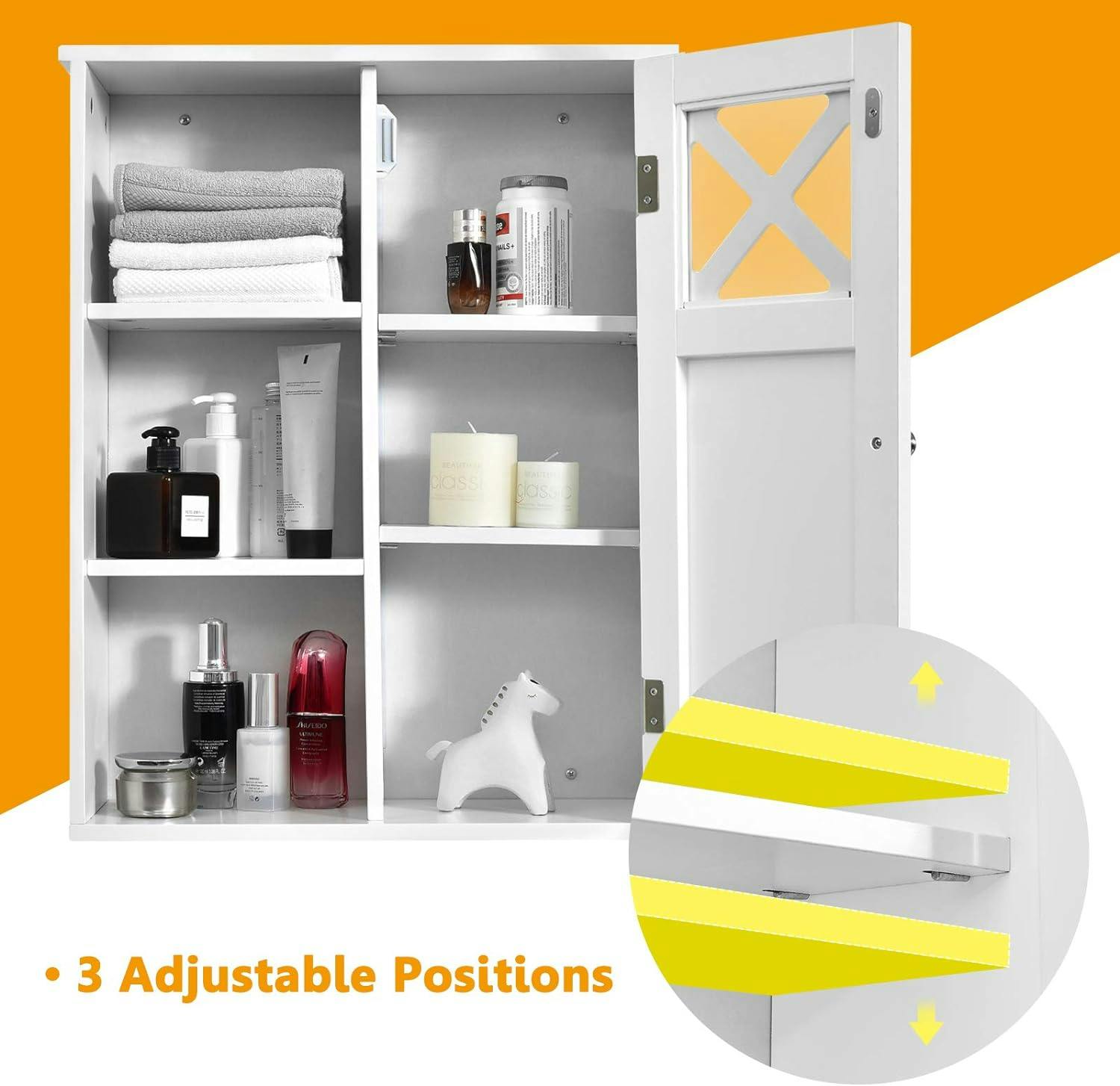 Elegant White Wall-Mounted Bathroom Cabinet with 2-Tier Storage and Open Shelf
