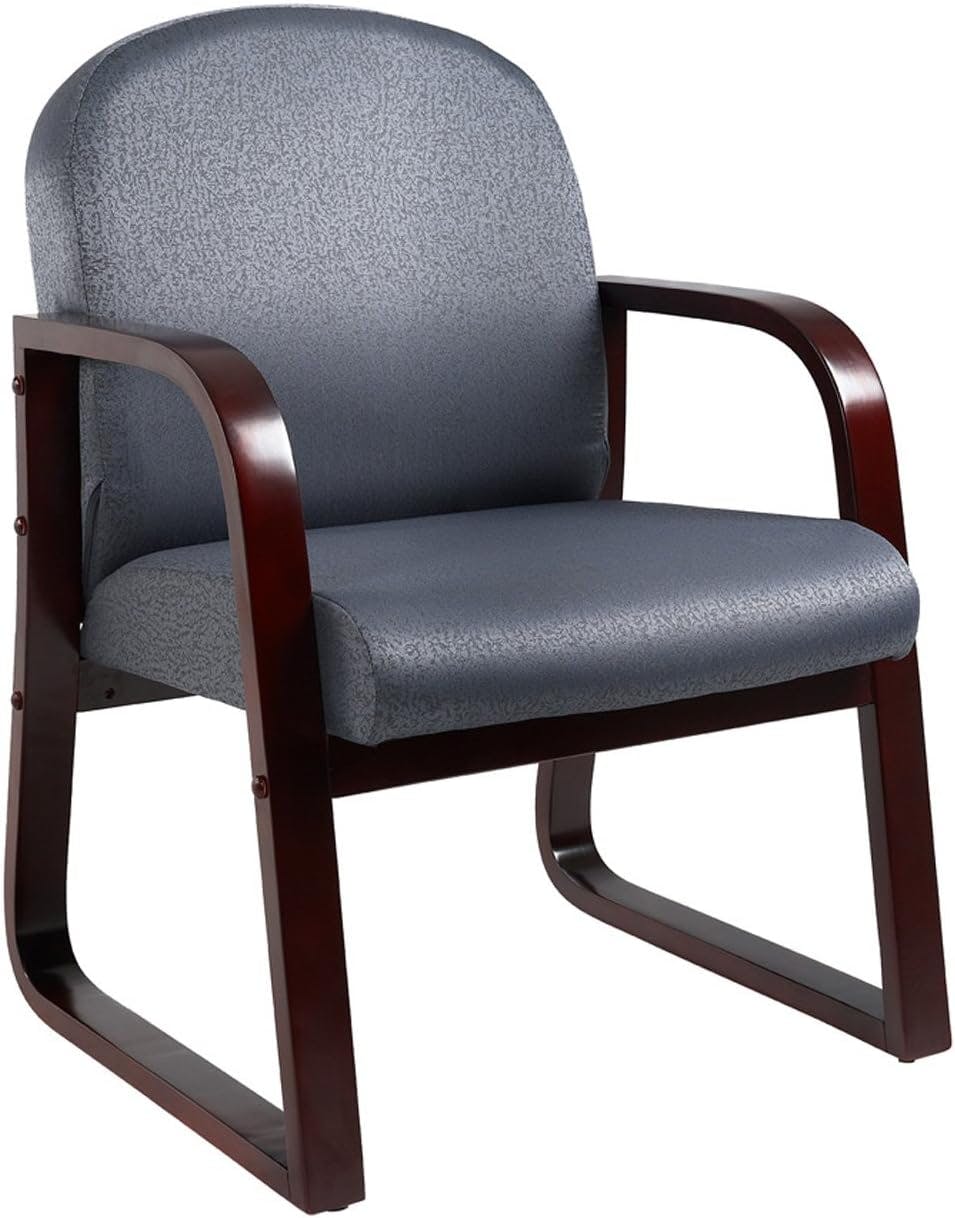 Elegant Mahogany Finish Reception Chair with Thick Cushions in Gray