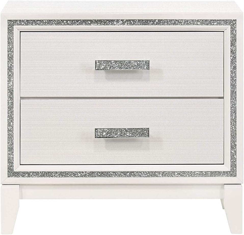 Haiden Glamorous White 2-Drawer Nightstand with Silver Accents