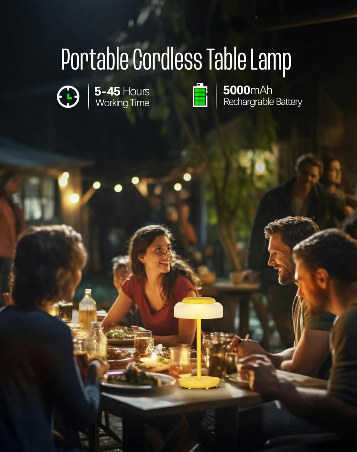 Portable 5000mAh Yellow LED Mushroom Table Lamp, 2 Pack