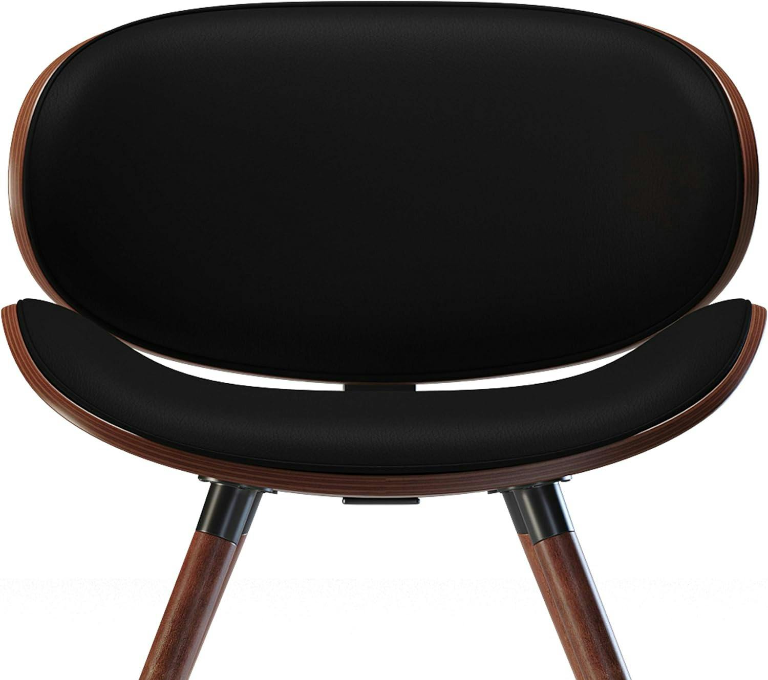 Marana Curved Black Faux Leather and Wood Mid-Century Side Chair