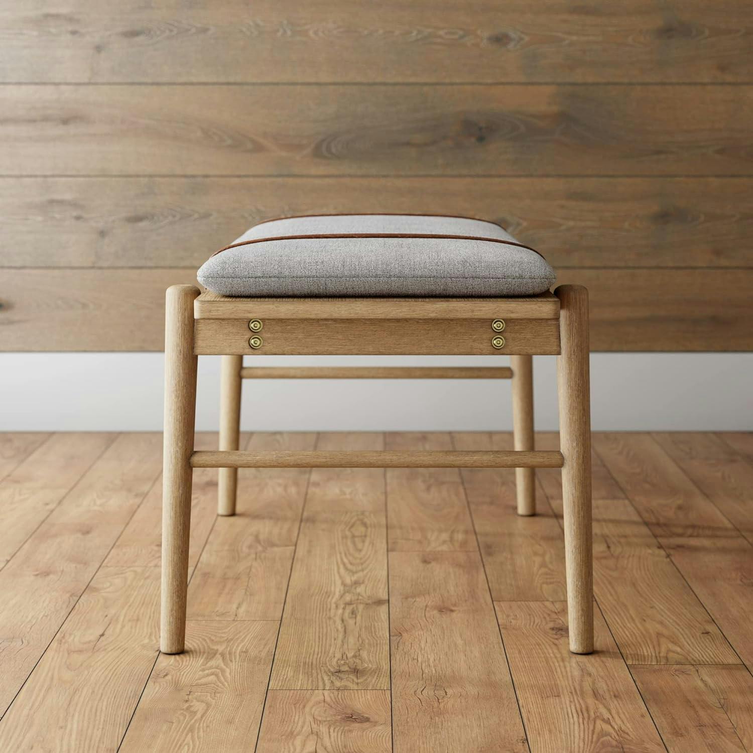 Gugan Mid-Century Light Brown Bench with Removable Ivory Cushion
