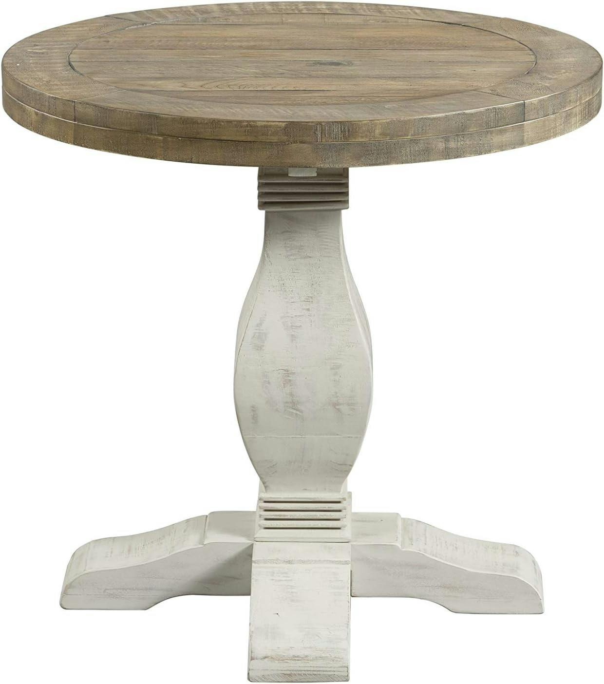 Casual Farmhouse Baluster Round End Table in Reclaimed Natural & White