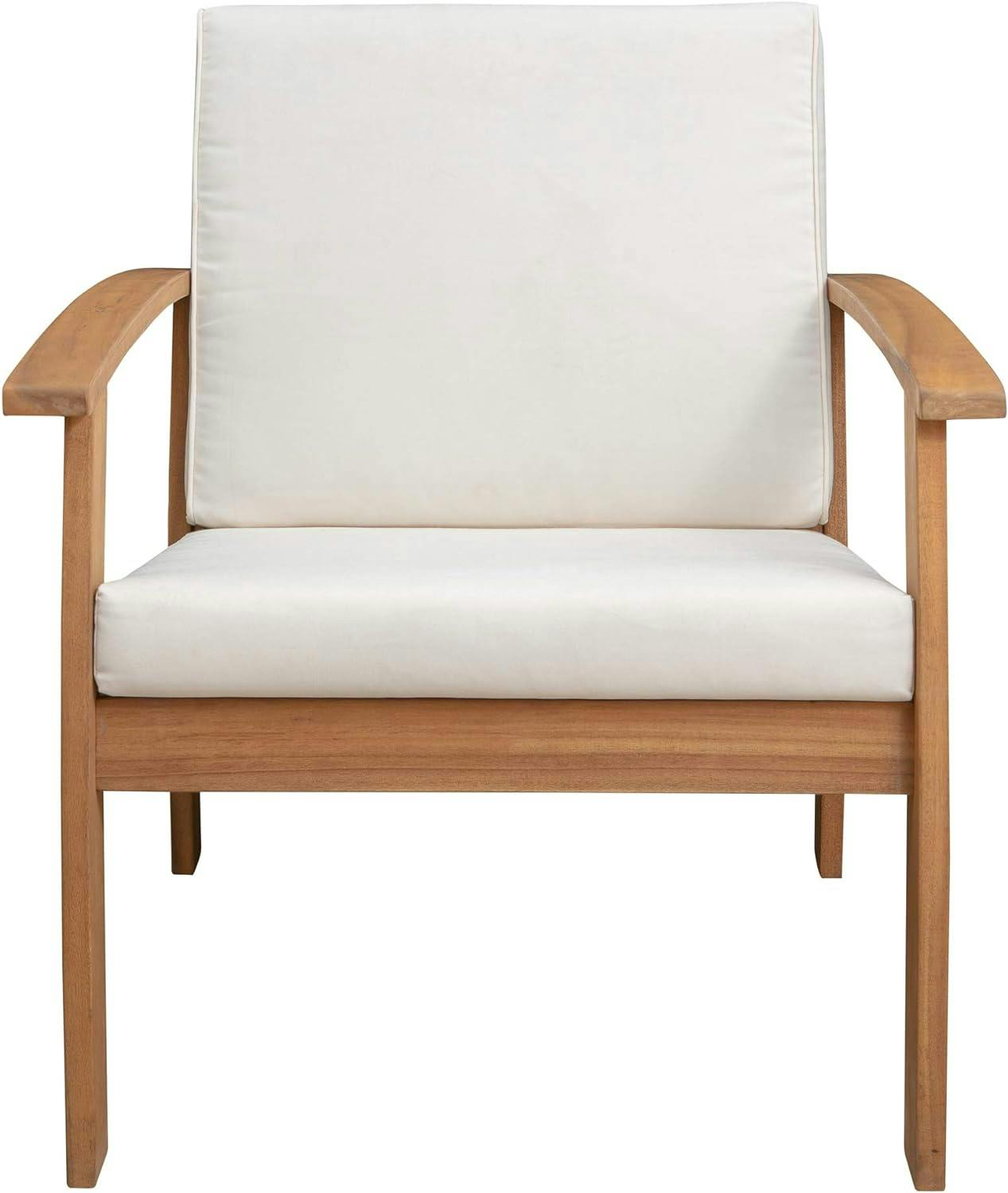 Scandinavian Midcentury Modern Solid Wood Lounge Chair with Cream Cushions