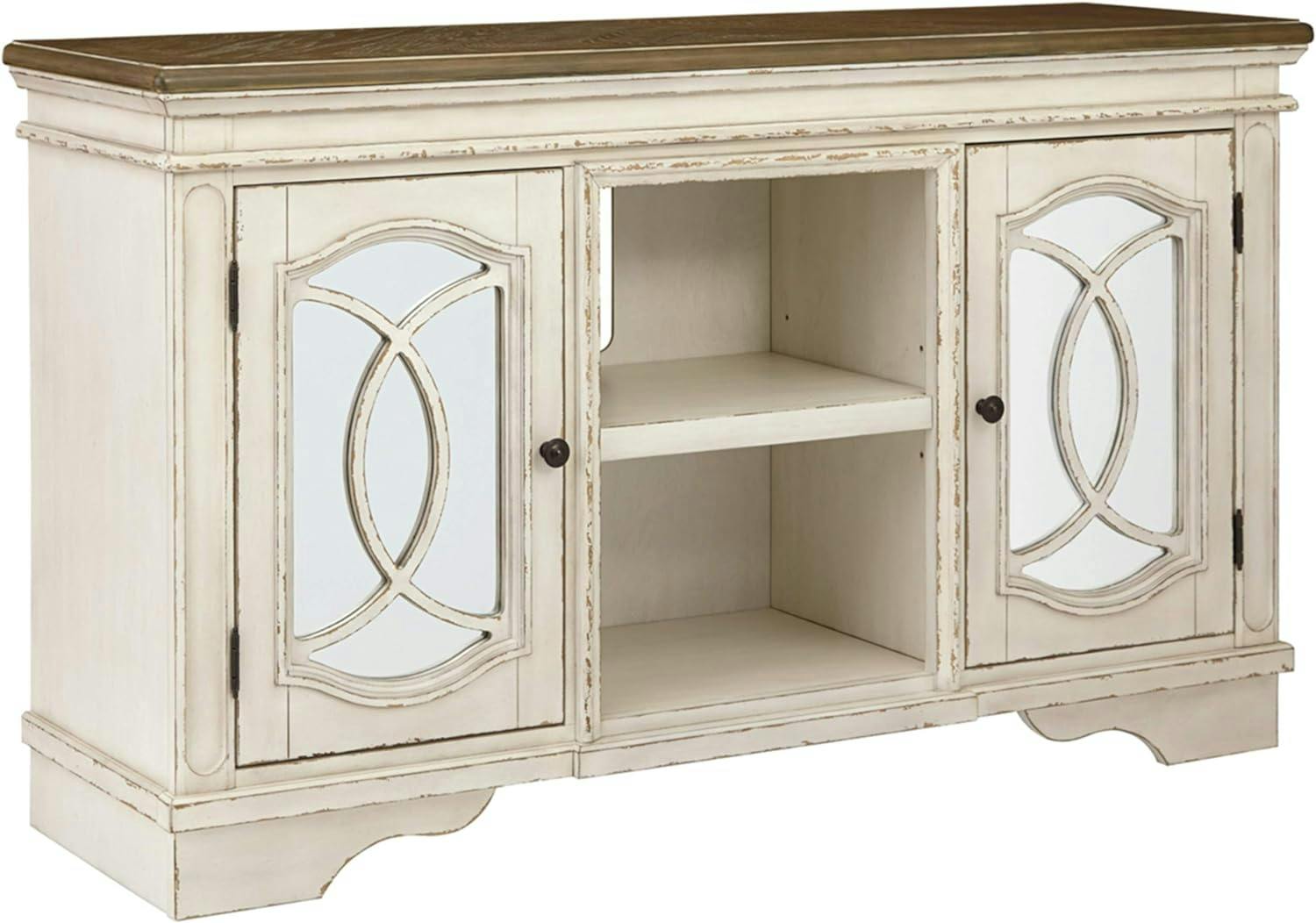 Realyn Chipped White 61" Traditional TV Stand with Fireplace Cabinet
