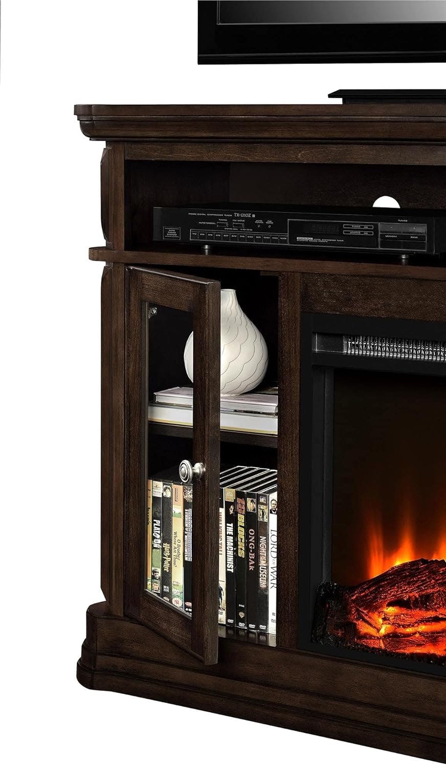 Espresso Transitional Electric Fireplace TV Console with Cabinet