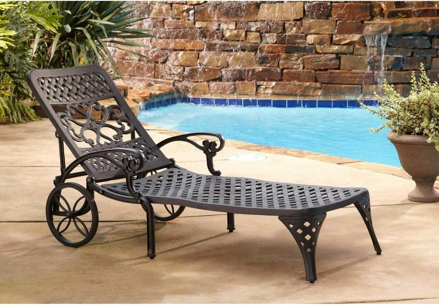 Sanibel 70'' Black Cast Aluminum Outdoor Chaise Lounger with Cushions