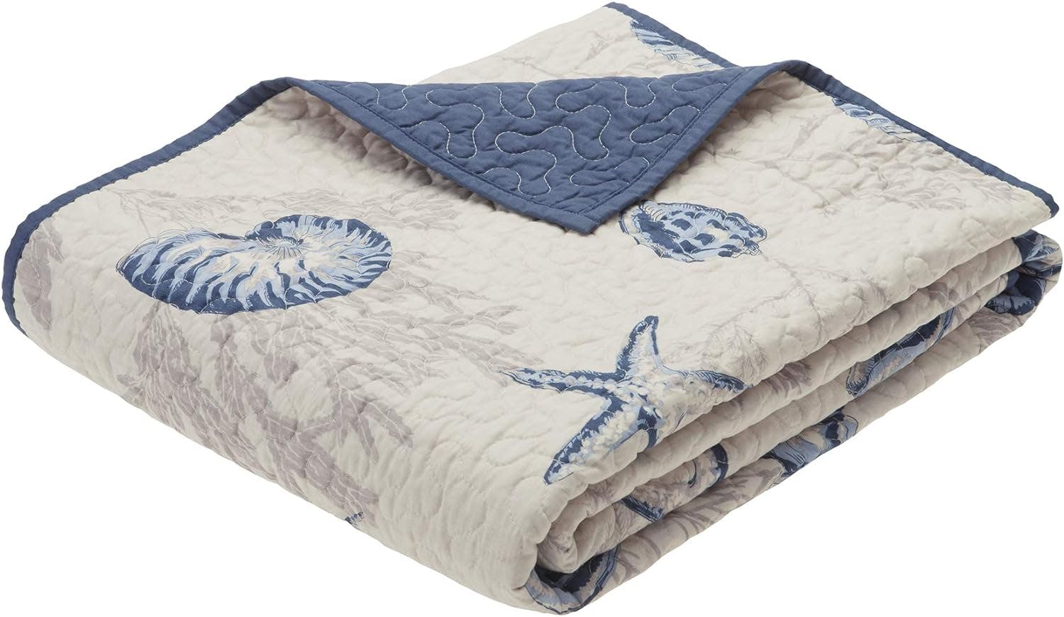 Bayside Oversized Quilted Throw in Ivory and Navy Blue 60"x70"