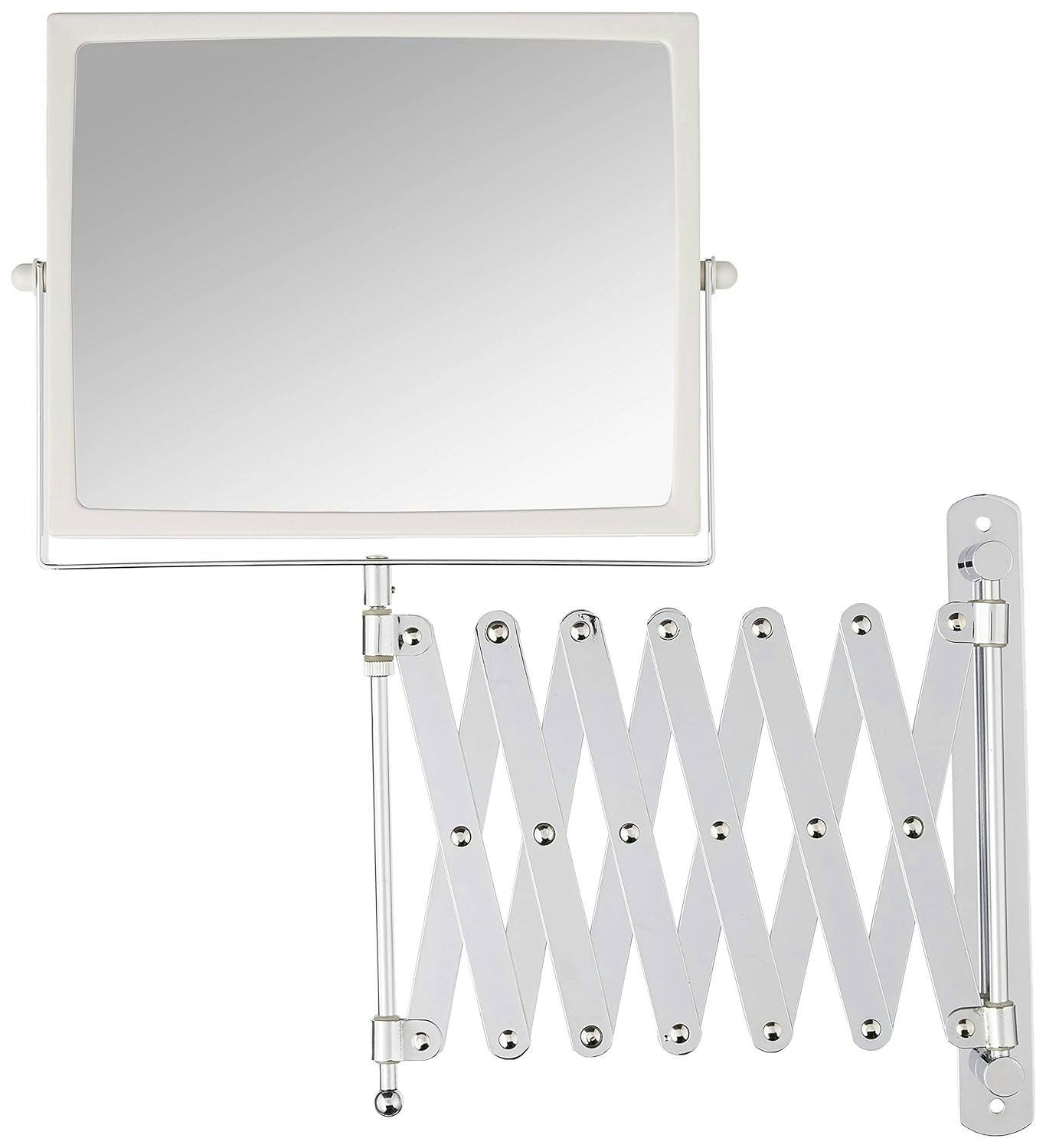 Elegant Wall-Mounted Rectangular Magnifying Mirror with Swivel Design, White and Chrome