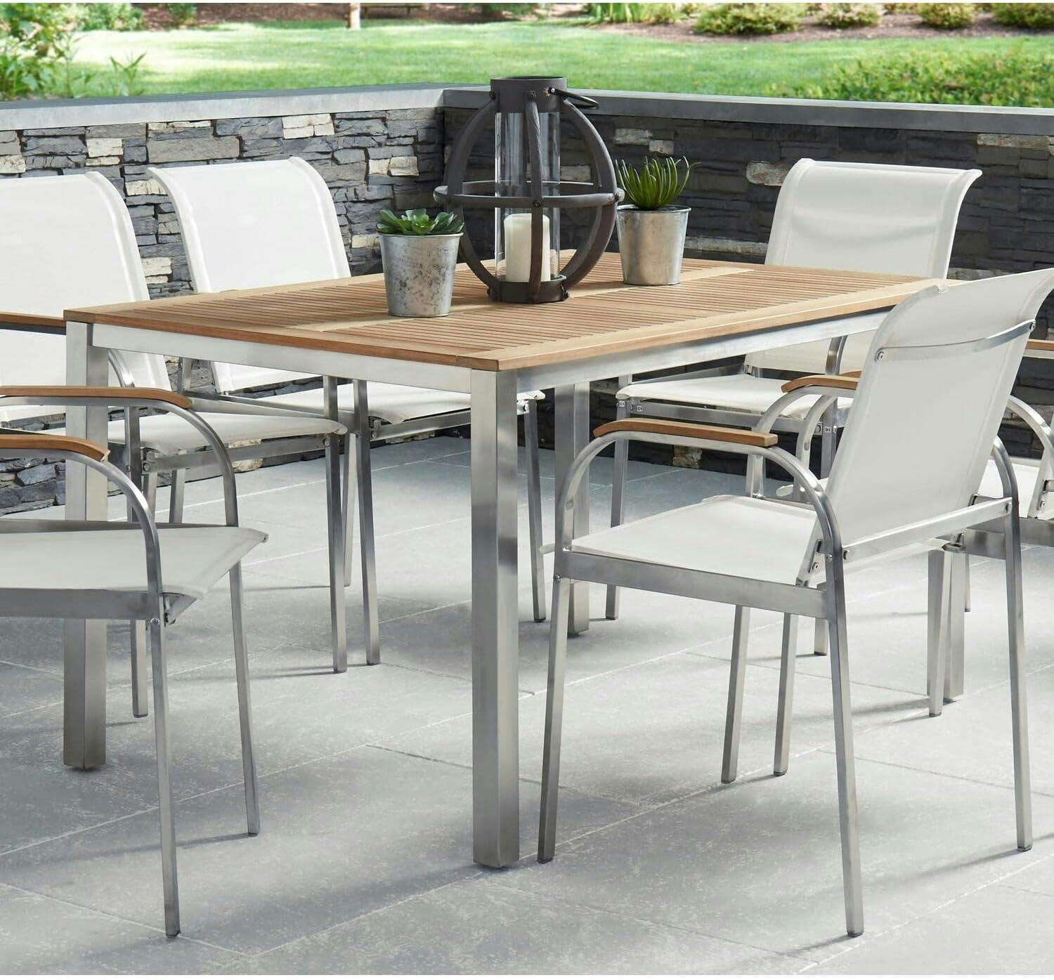 Aruba Elegance 22"x64" Teak and Stainless Steel Outdoor Dining Table