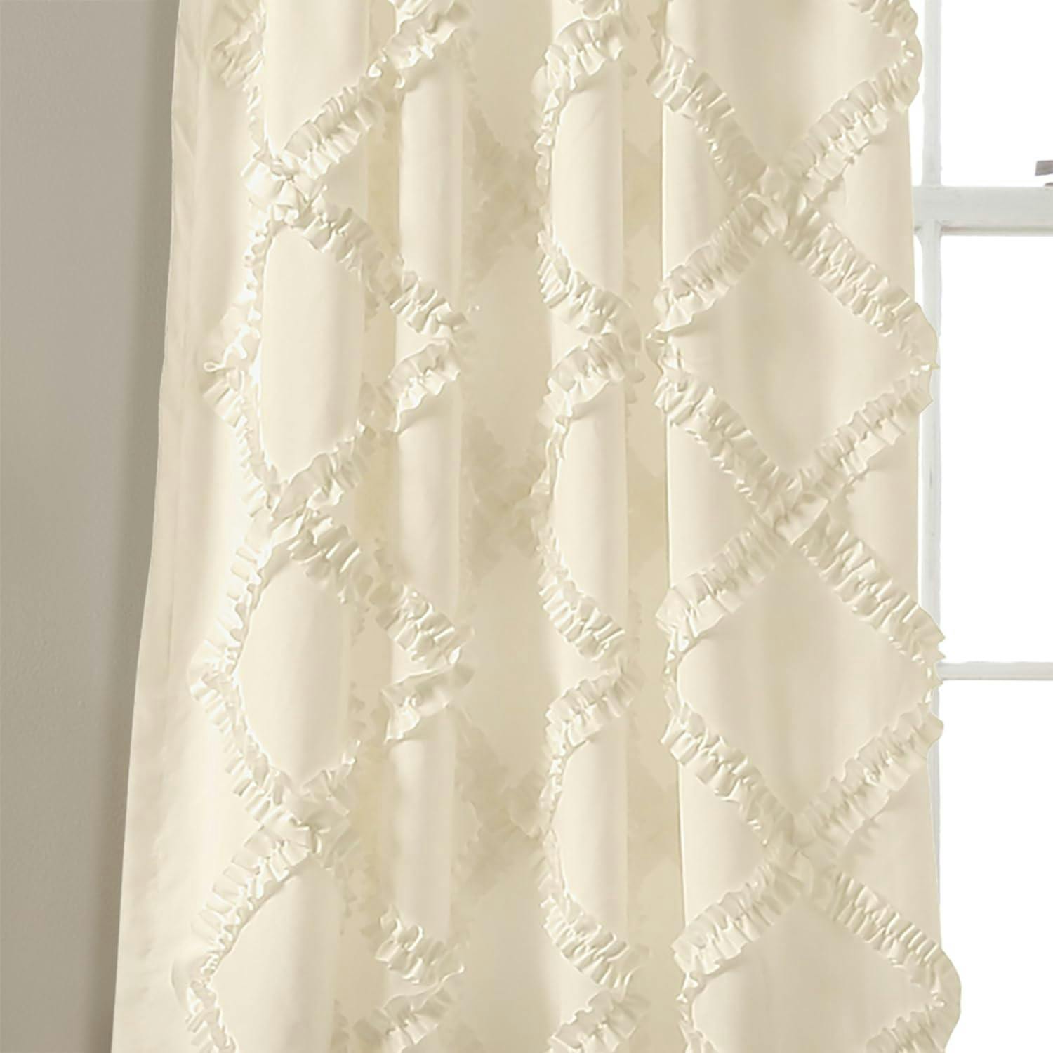 Ivory Elegance Ruffle Diamond 84" Polyester Window Curtain Set