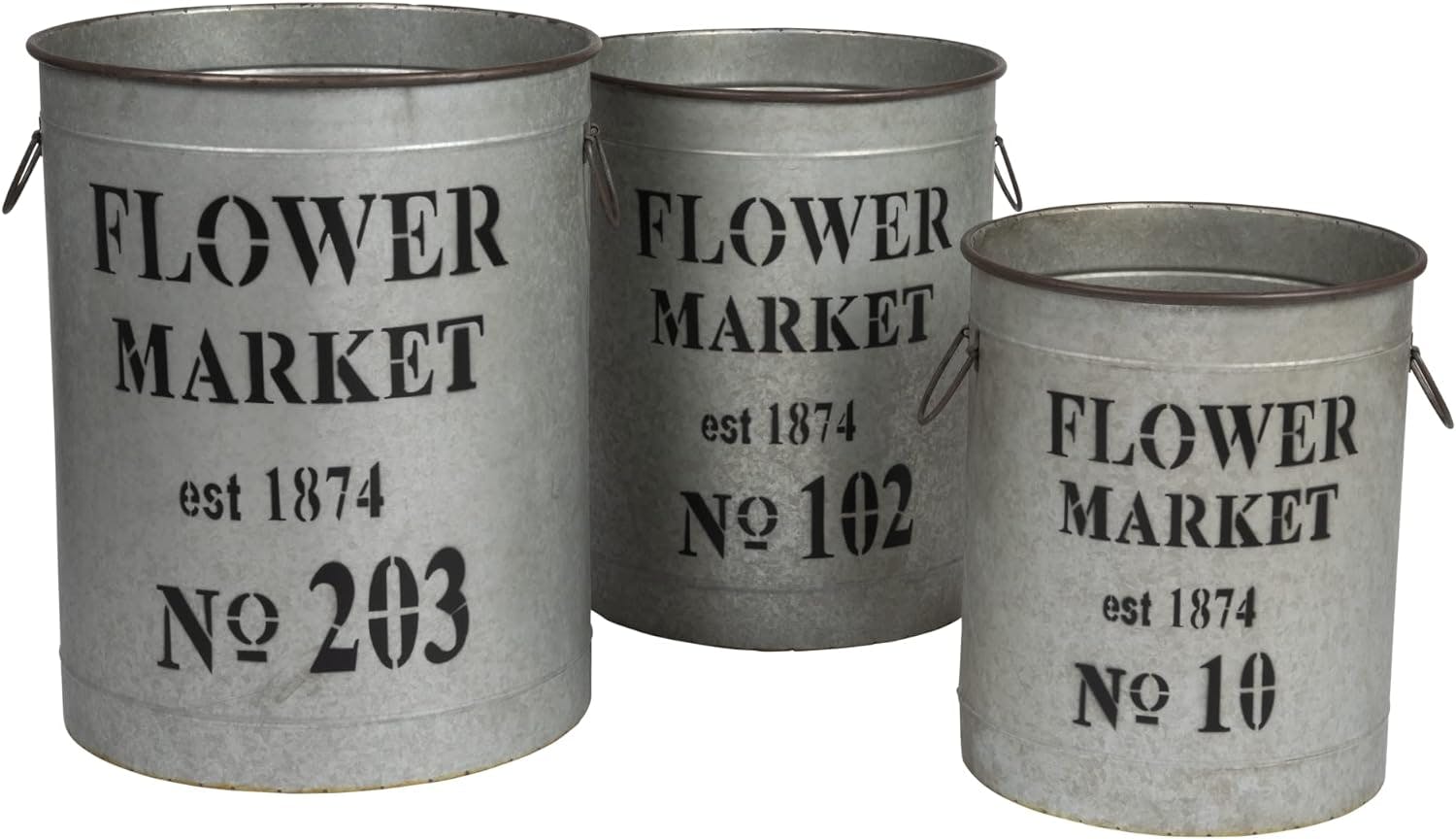 Rustic Farmhouse Metal Flower Market Bucket Trio