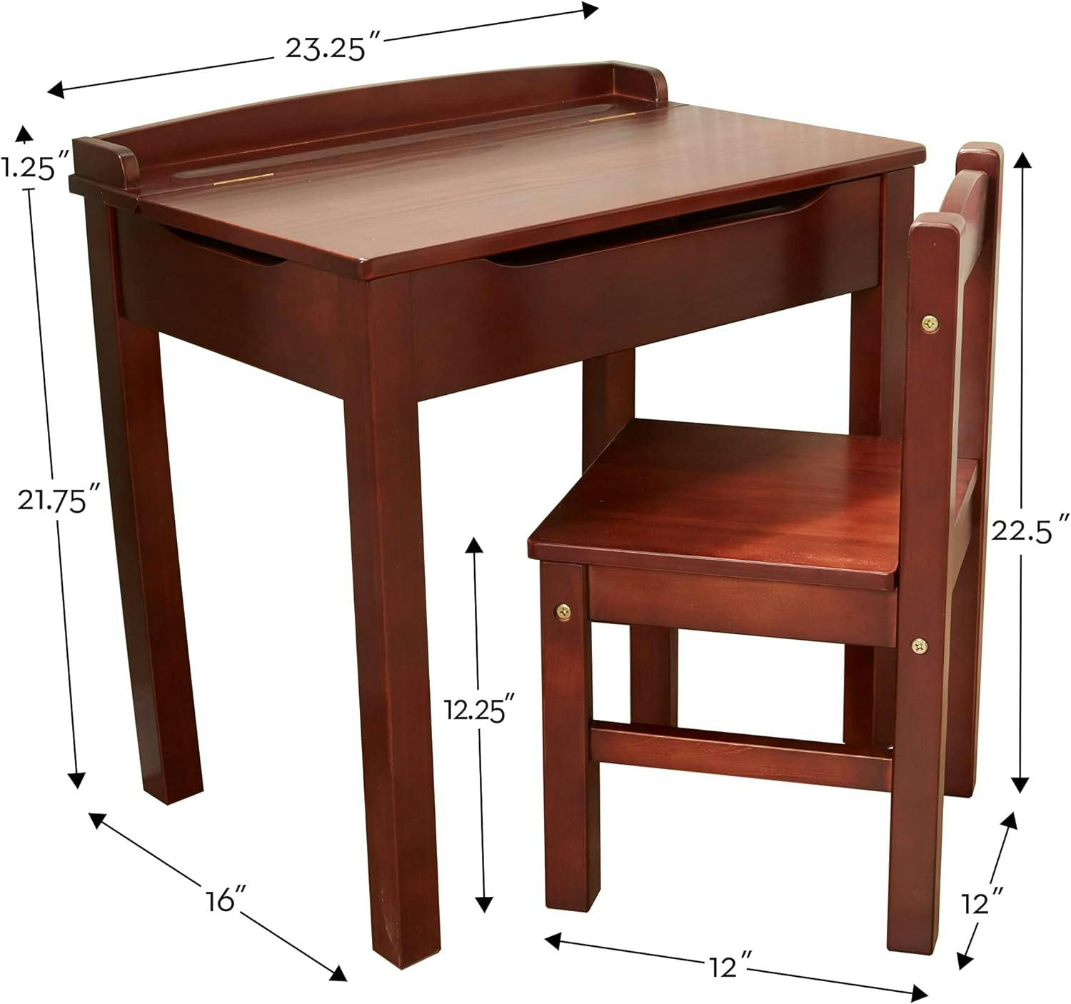 Espresso Brown Wooden Writing Desk with Filing Cabinet for Kids