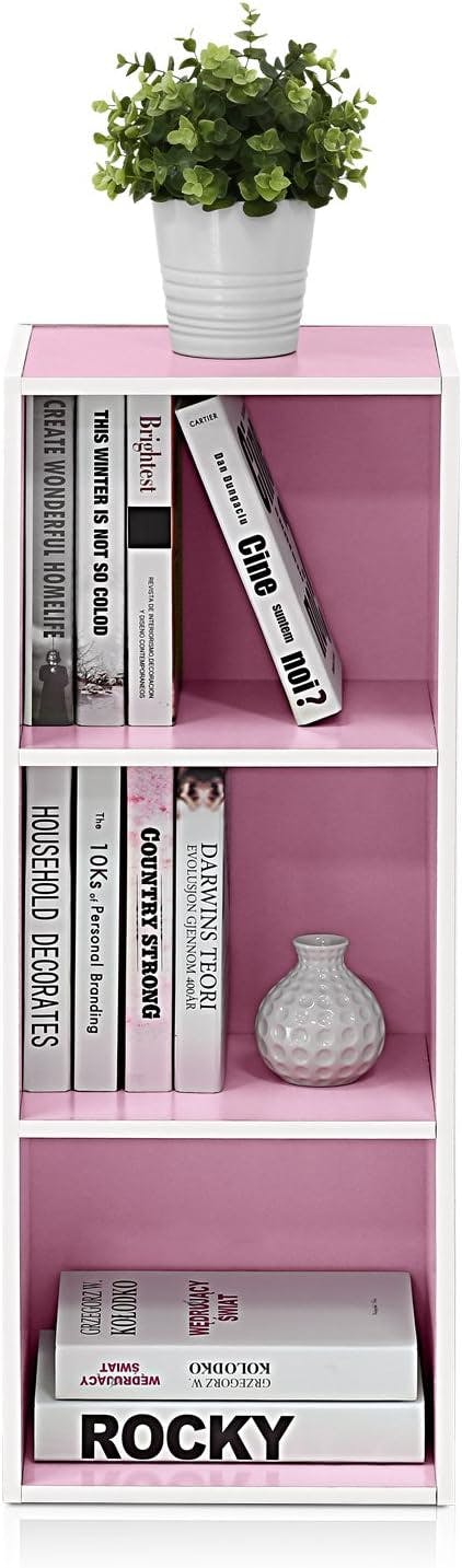 Whimsical White/Pink Wooden 3-Tier Storage Shelf for Kids