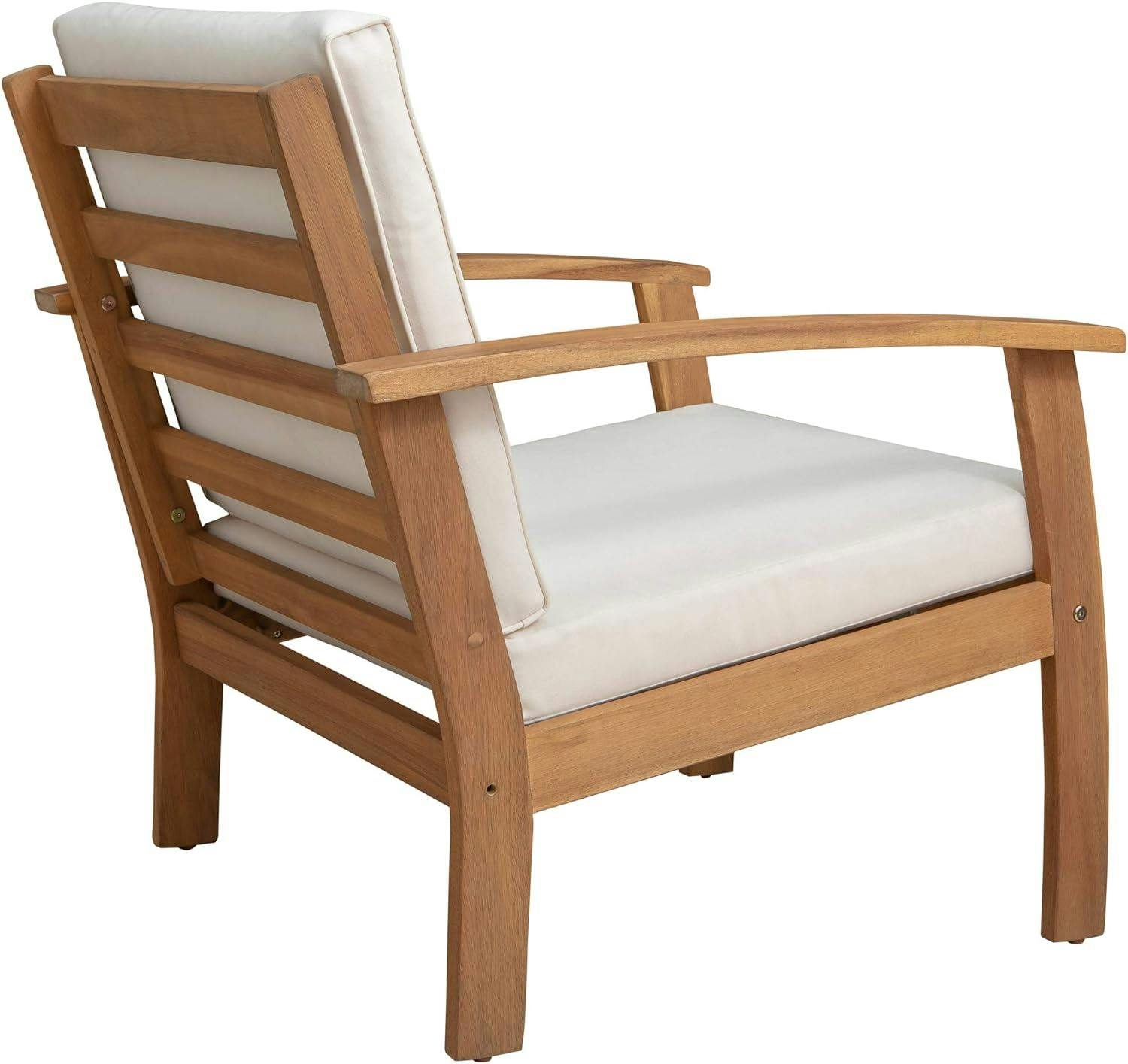 Scandinavian Midcentury Modern Solid Wood Lounge Chair with Cream Cushions