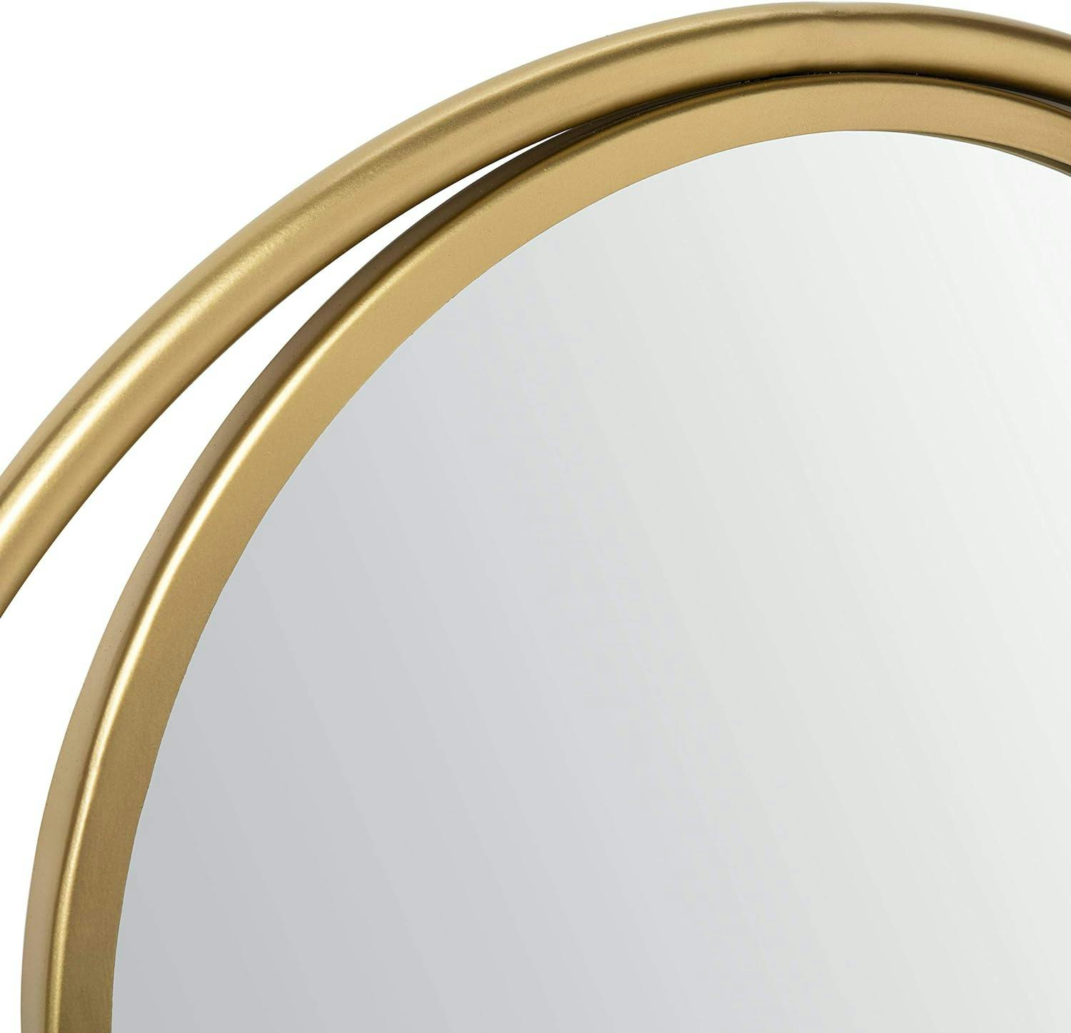 Contemporary Round Wood & Gold Brushed Brass 23.75" Mirror