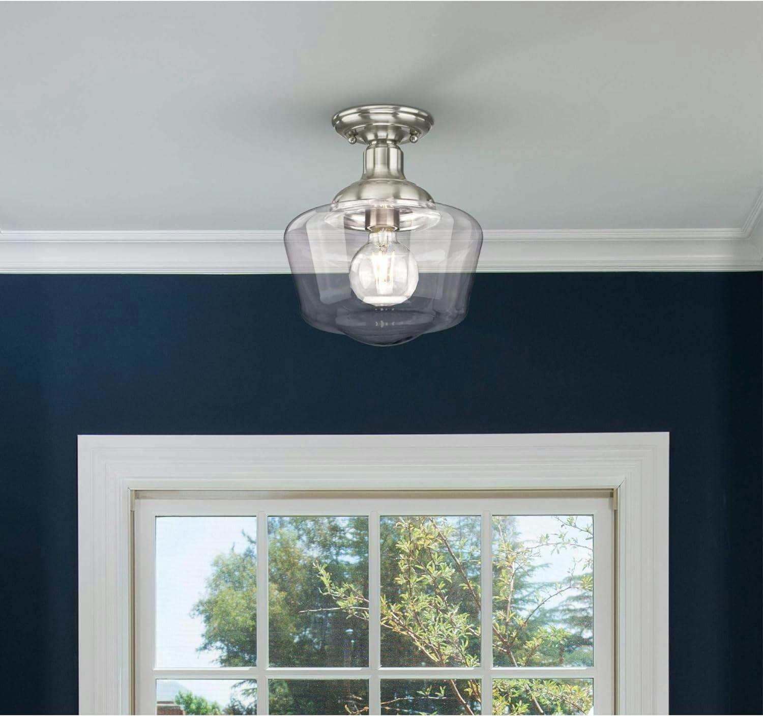 Scholar Brushed Nickel 9" Semi-Flush Mount Ceiling Light with Clear Glass