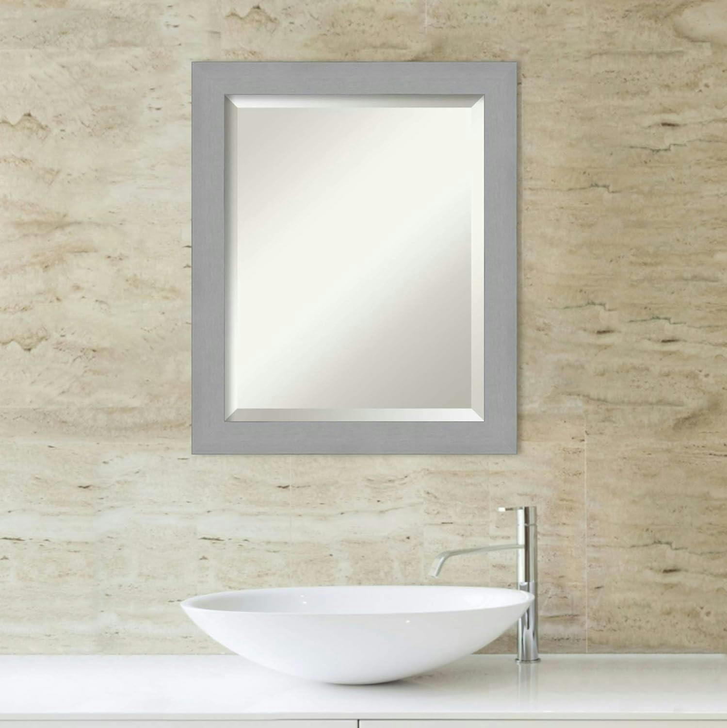 Elegant Brushed Nickel 26"x30" Rectangular Bathroom Vanity Mirror