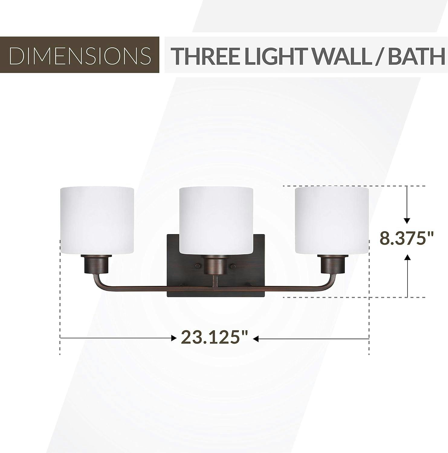 Canfield 3-Light Bronze Wall/Bath Fixture with Etched White Glass