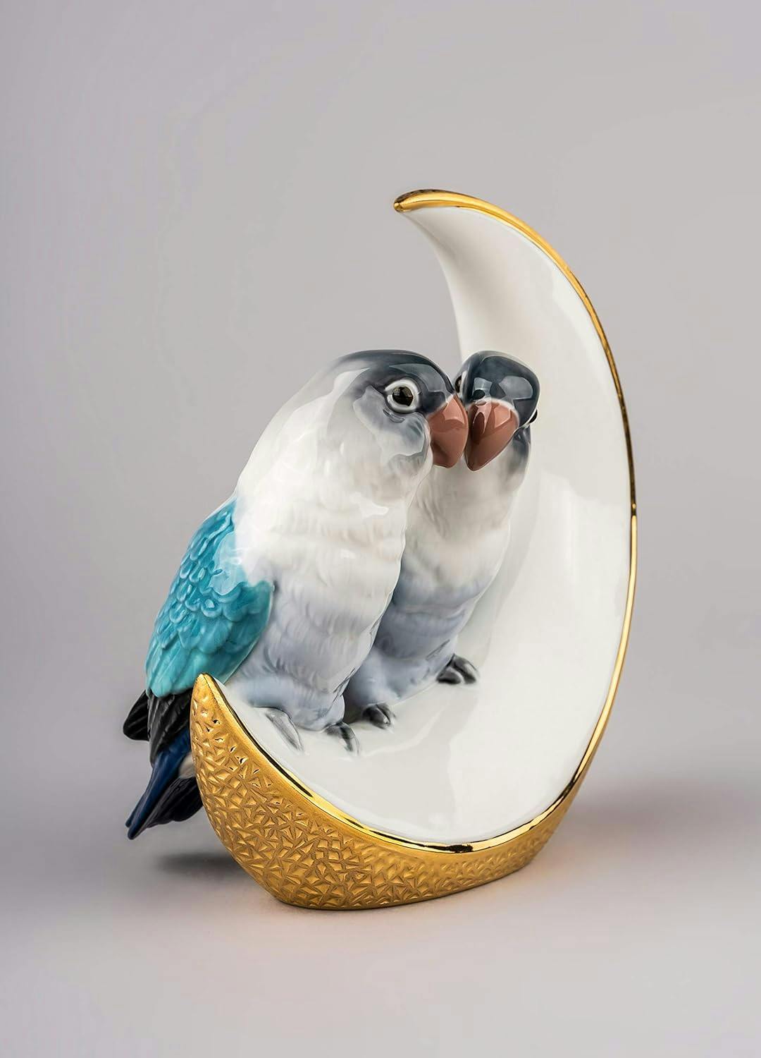 Golden Lustre Porcelain Parrots Novelty Figurine