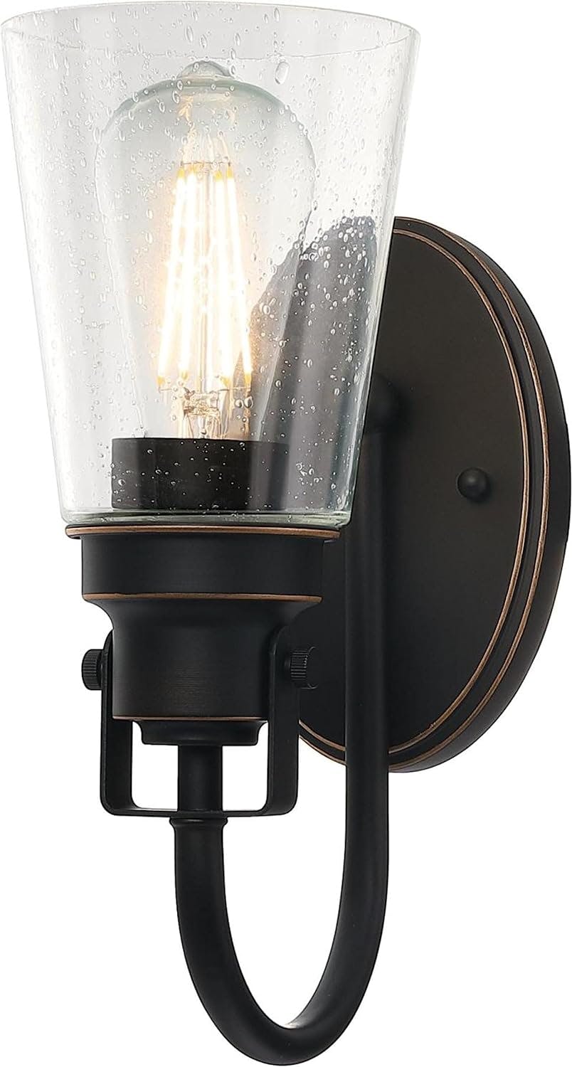 Ashton 12" Oil Rubbed Bronze Wall Sconce with Clear Seeded Glass