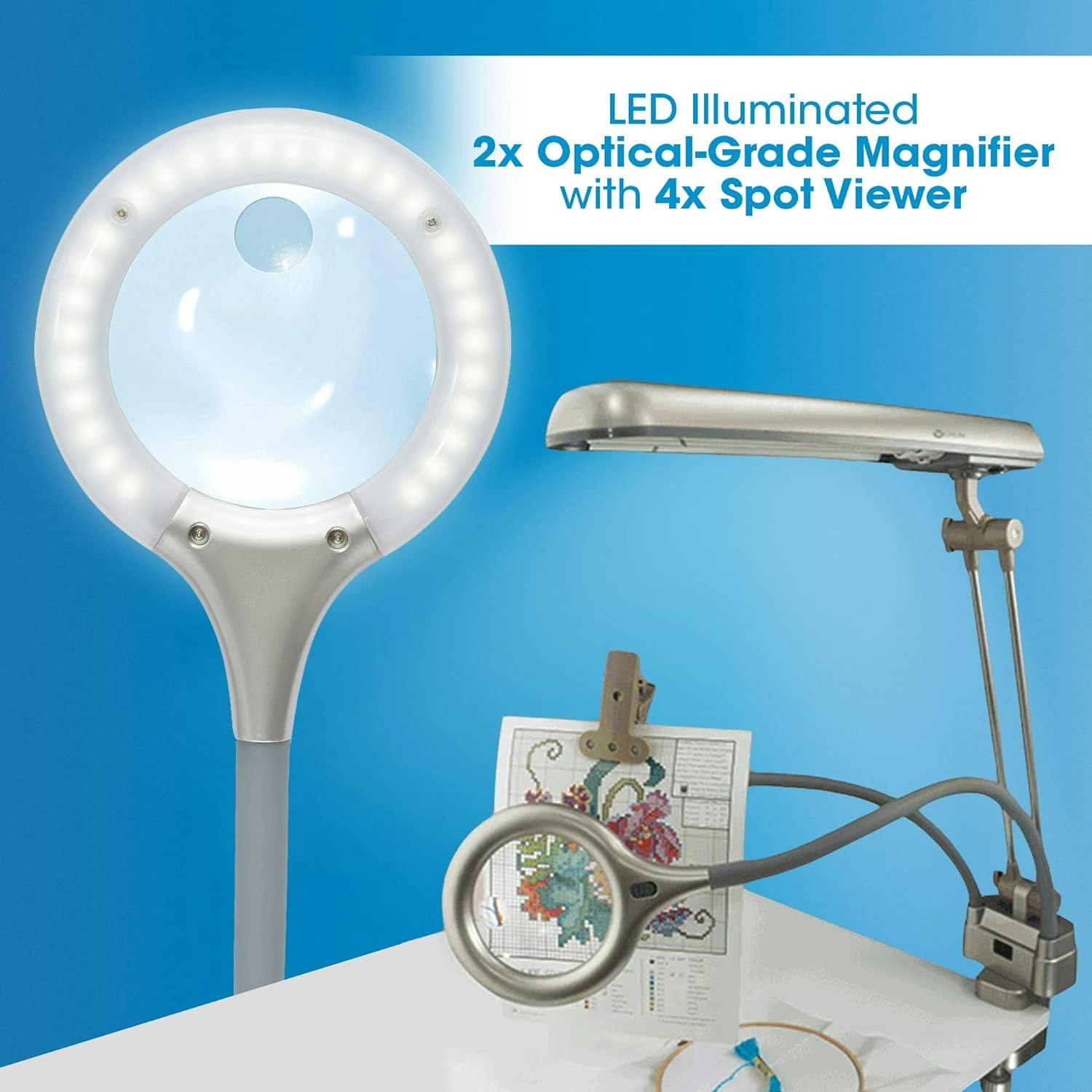 Polished Silver Architectural Clip-On Lamp with Multicolor Shade