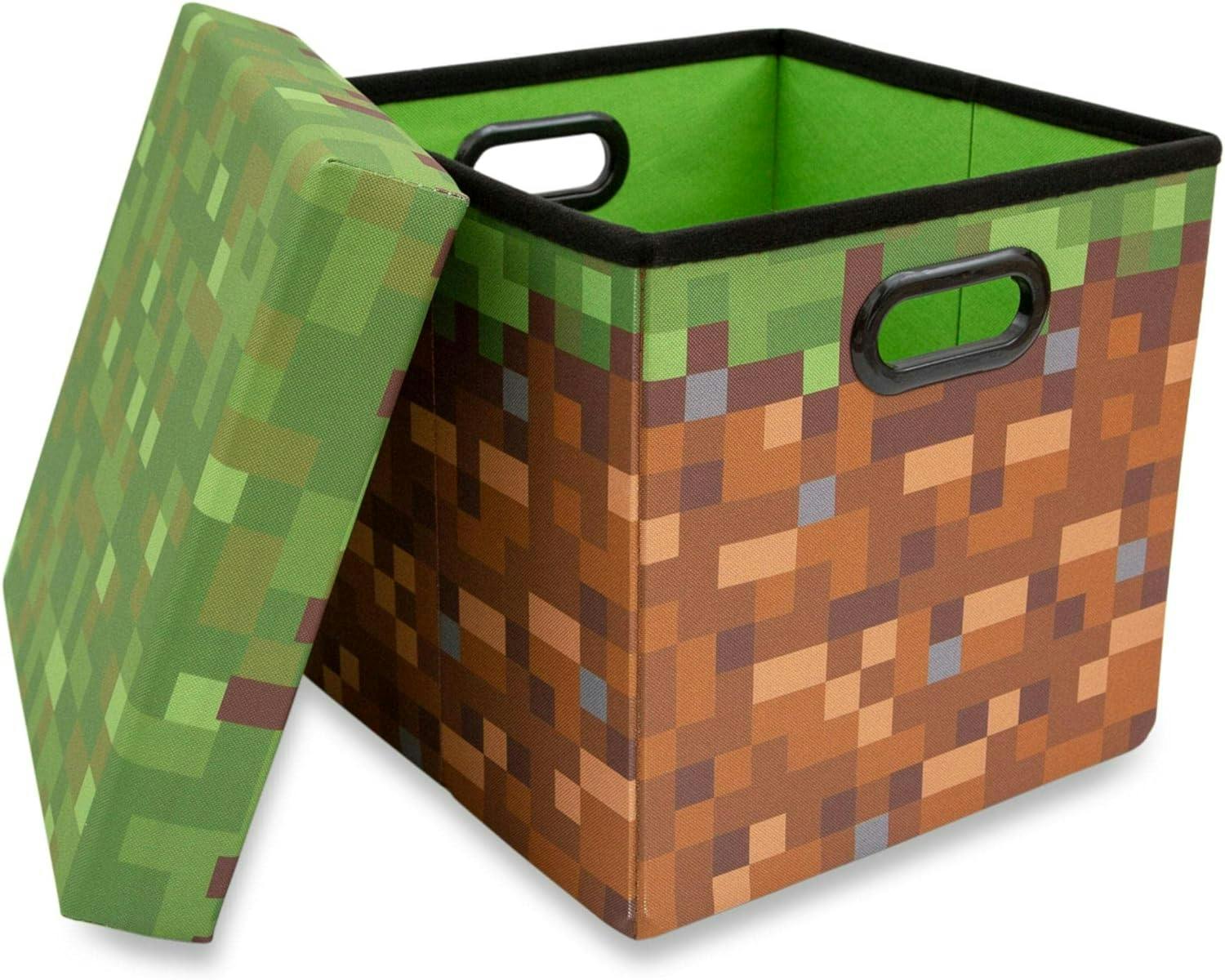 Collapsible Pixel-Perfect Green Cube Storage Bin for Kids - 13"