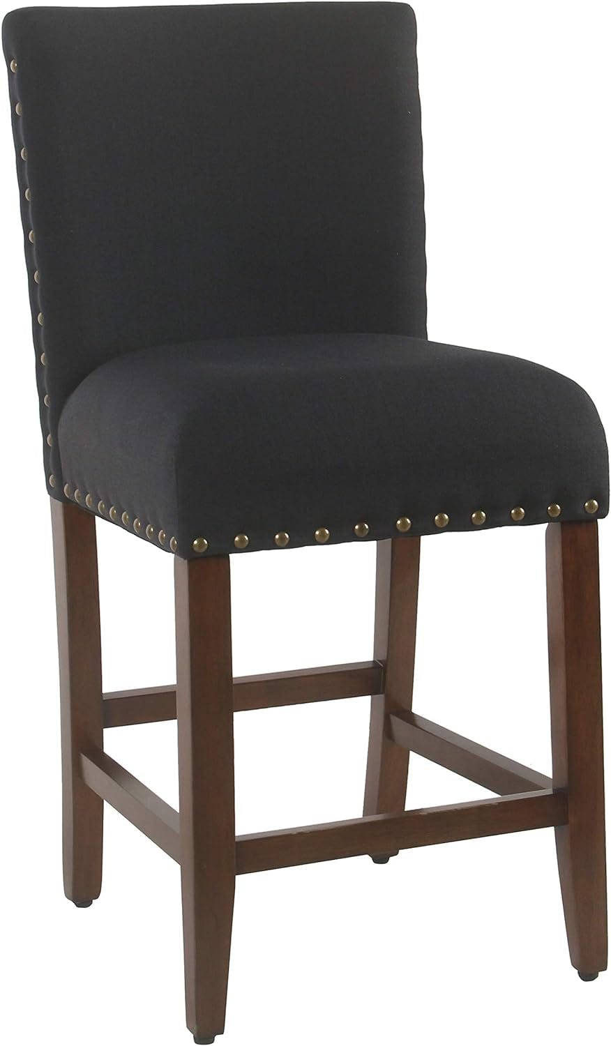 Navy Elegance 24" Upholstered Counter Stool with Nailhead Trim