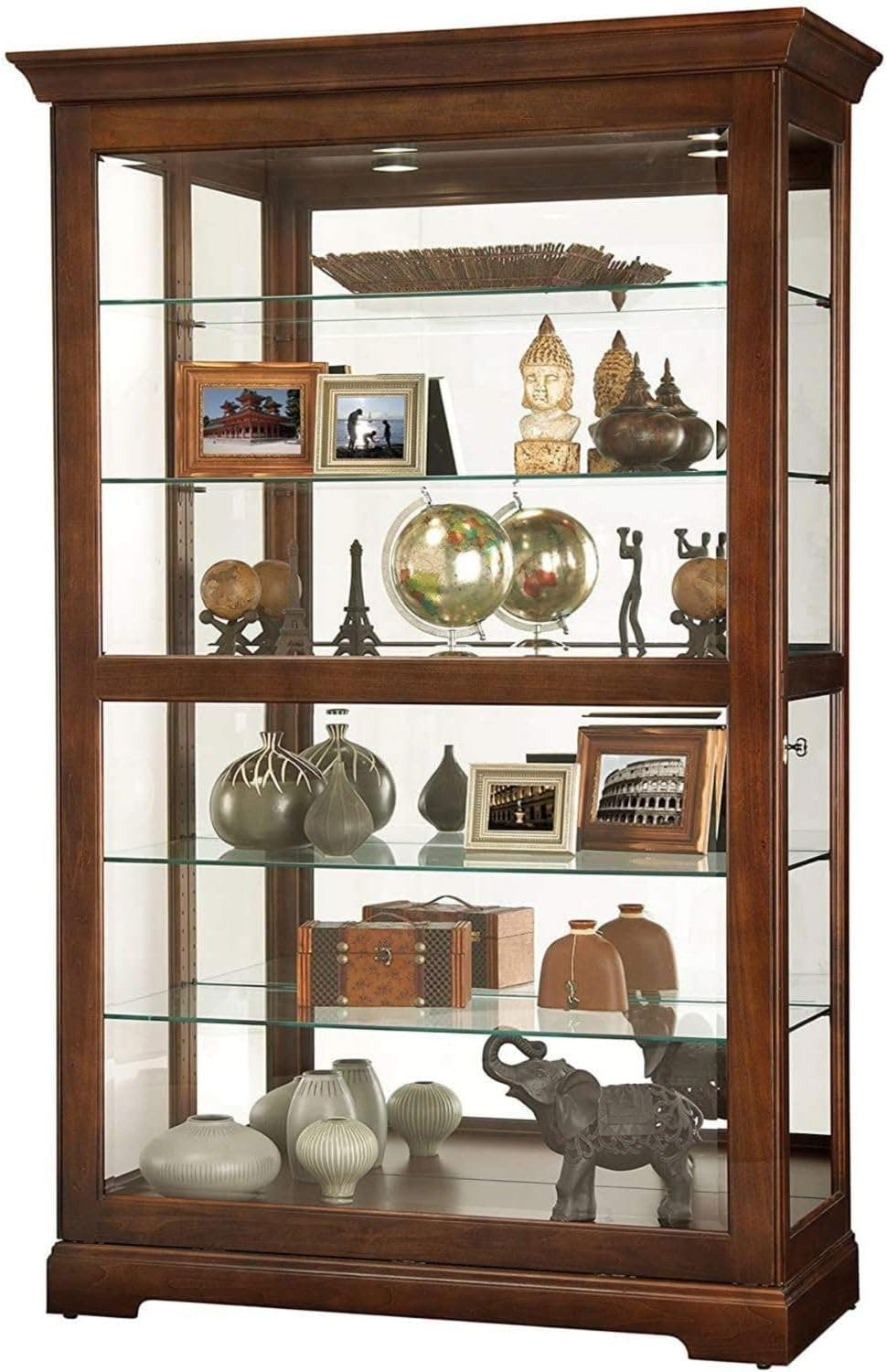 Cherry Bordeaux Traditional Corner Curio Cabinet with Lighting