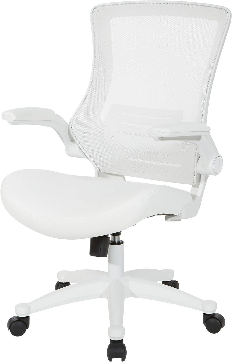 Elegant White Faux Leather Executive Swivel Chair with Adjustable Arms